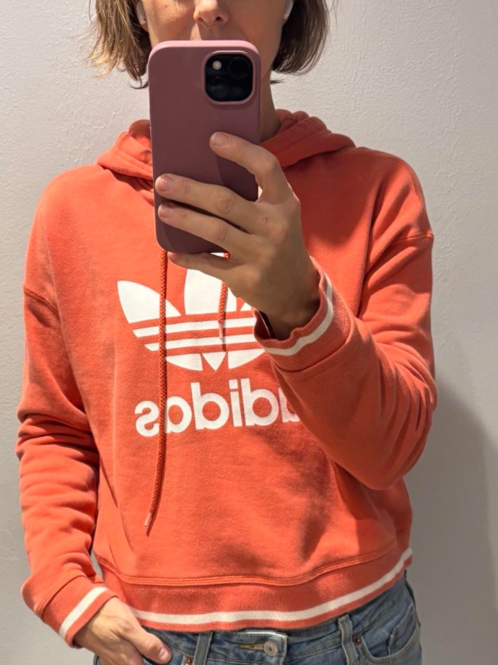 Adidas Originals Trefoil Logo Hoodie Coral Red Size S